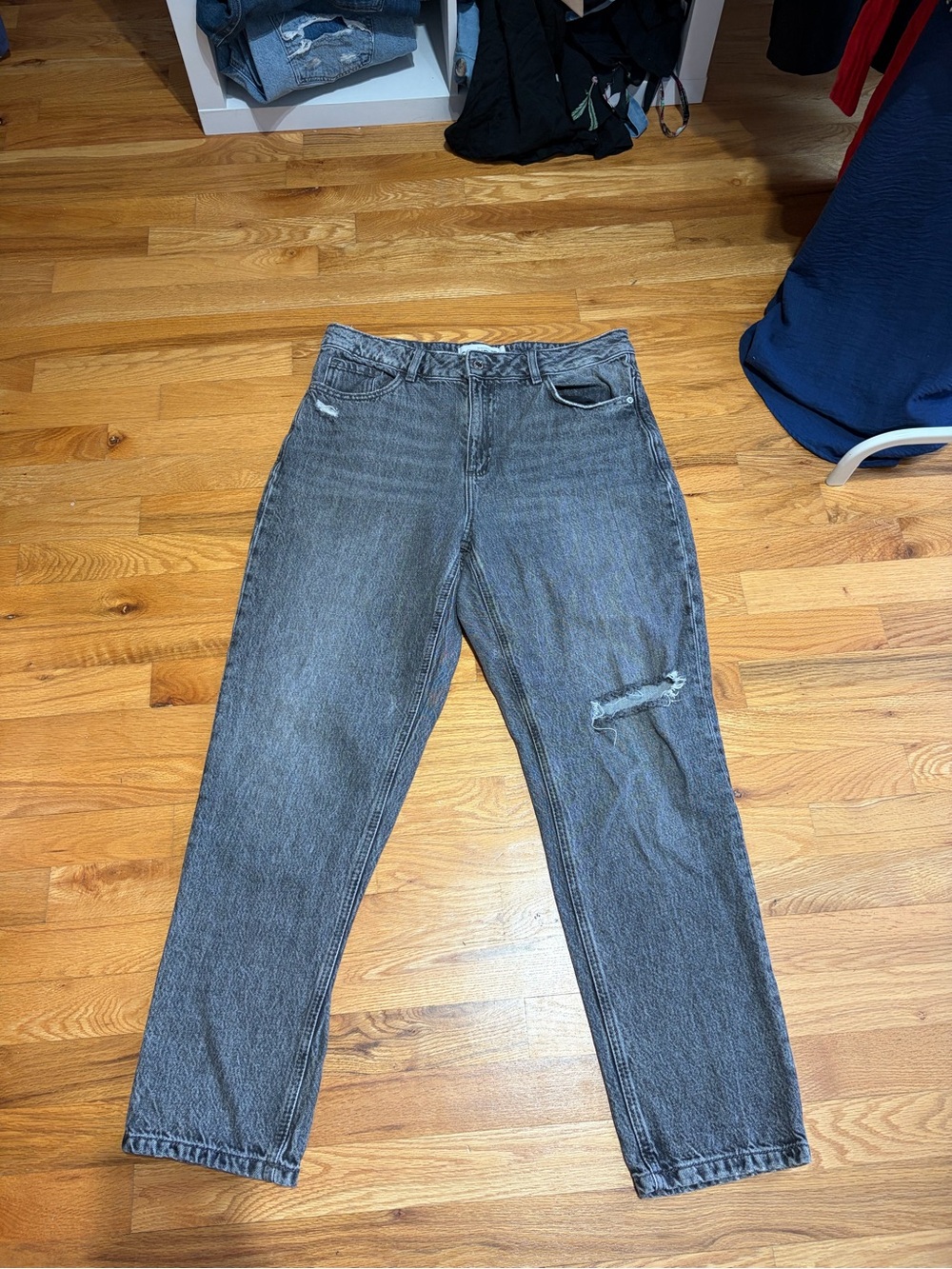 Women's High-Rise Distressed Gray Jeans